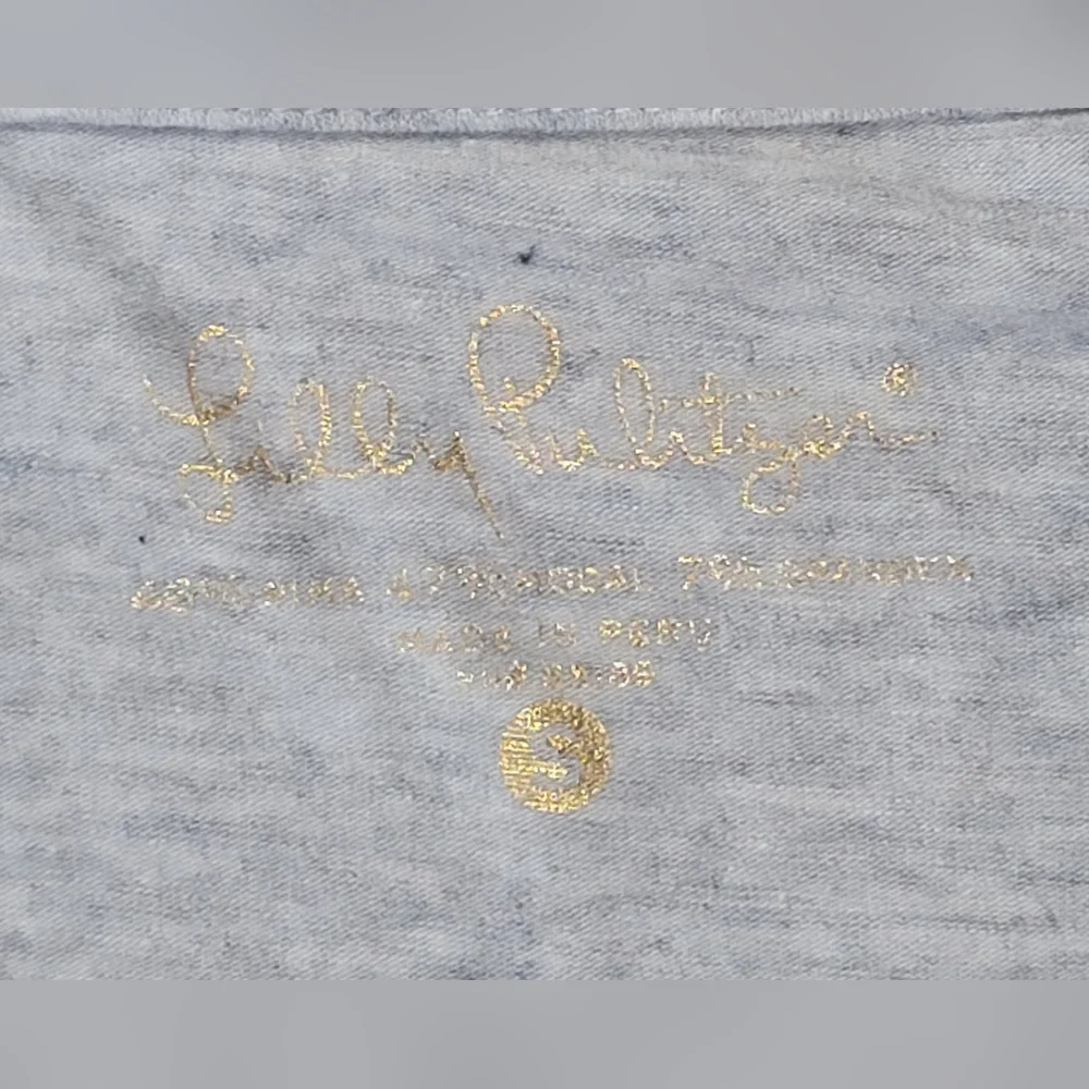 Lilly Pulitzer Maci Twist Front Top Women's S Grey 3/4 Sleeve Pima Cotton Stretc - Picture 6 of 13